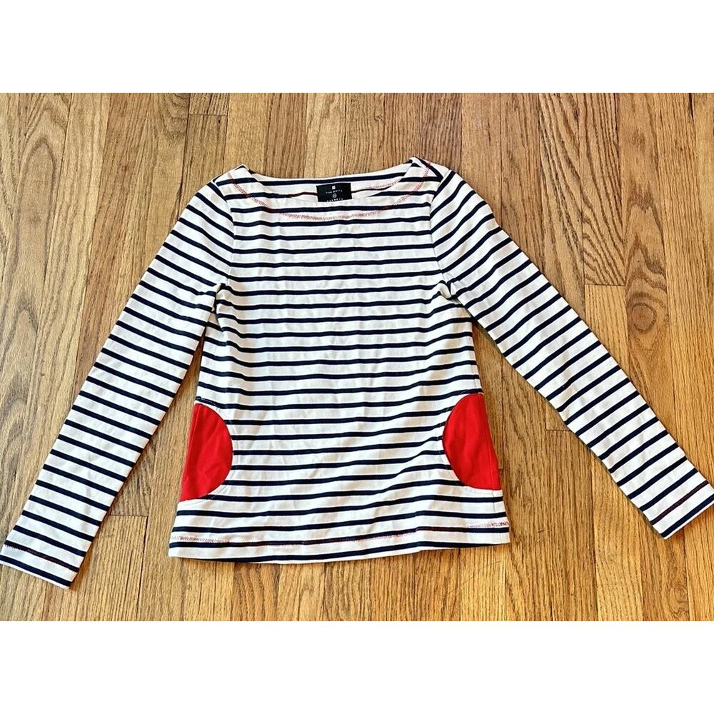 Lisa Perry XS Stripped 100% Cotton Red Pocket Tunic Sweater Nautical Heritage